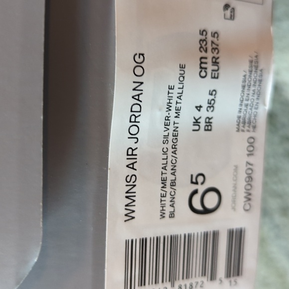 Nike Air Jordan OG White Metallic Silver Sneakers - Picture 5 of 6
